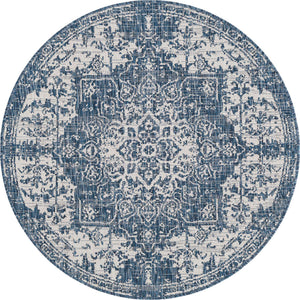 Blue 4' 1 x 4' 1 Jill Zarin Outdoor Round Area Rug Weather Resistant for Patio, Deck, Terrace, Balcony, Porch Durable 100% Polypropylene Carpet for Outside for Sale at Rug Engine