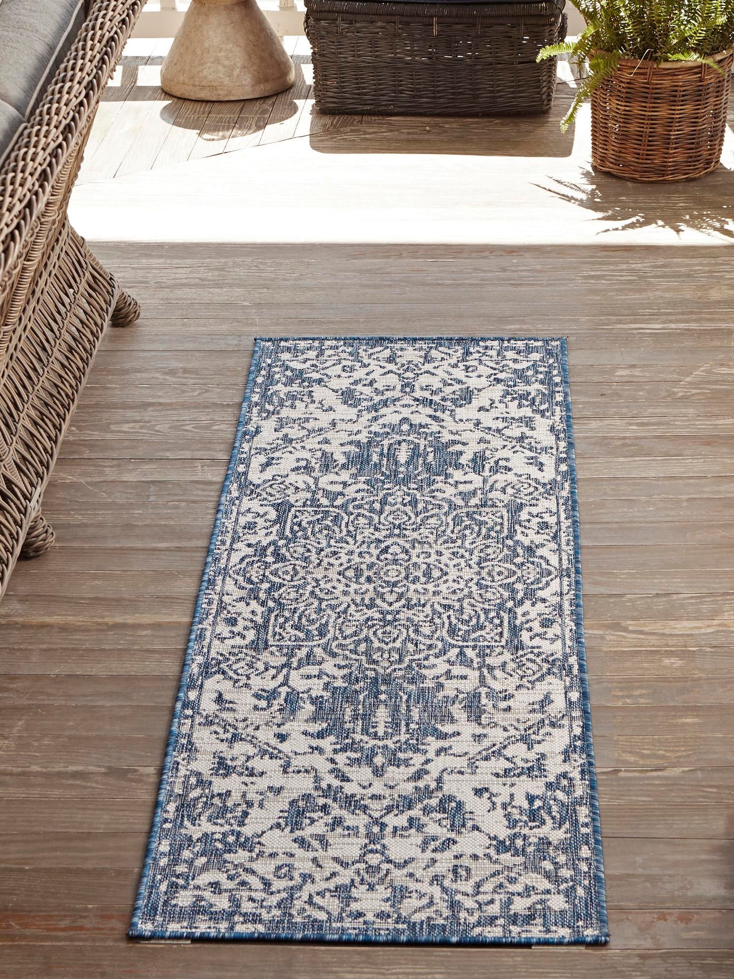 Blue 2' x 6' 1 Jill Zarin Outdoor Runner Area Rug Weather Resistant for Patio, Deck, Terrace, Balcony, Porch Durable 100% Polypropylene Carpet for Outside for Sale at Rug Engine