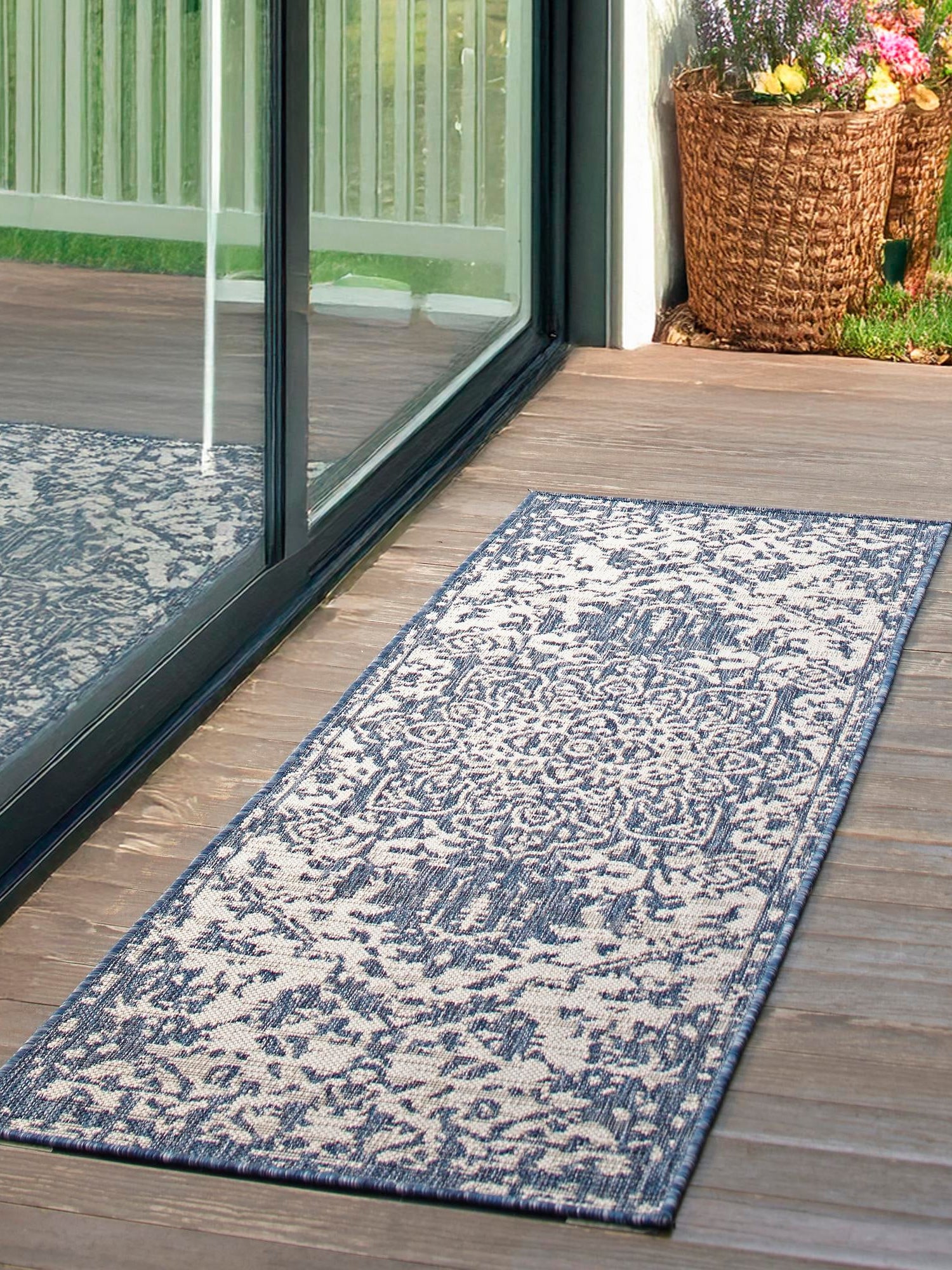 Blue 2' x 6' 1 Jill Zarin Outdoor Runner Area Rug Weather Resistant for Patio, Deck, Terrace, Balcony, Porch Durable 100% Polypropylene Carpet for Outside for Sale at Rug Engine