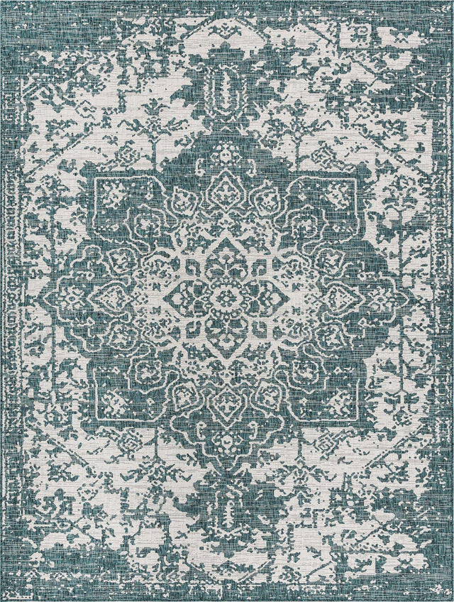 Teal 9' x 12' Jill Zarin Outdoor Rectangle Area Rug Weather Resistant for Patio, Deck, Terrace, Balcony, Porch Durable 100% Polypropylene Carpet for Outside for Sale at Rug Engine