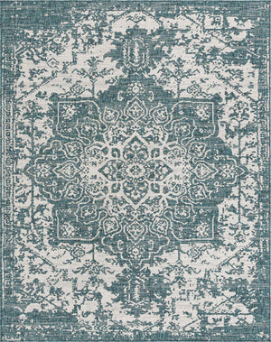 Teal 7' 10 x 10' Jill Zarin Outdoor Rectangle Area Rug Weather Resistant for Patio, Deck, Terrace, Balcony, Porch Durable 100% Polypropylene Carpet for Outside for Sale at Rug Engine