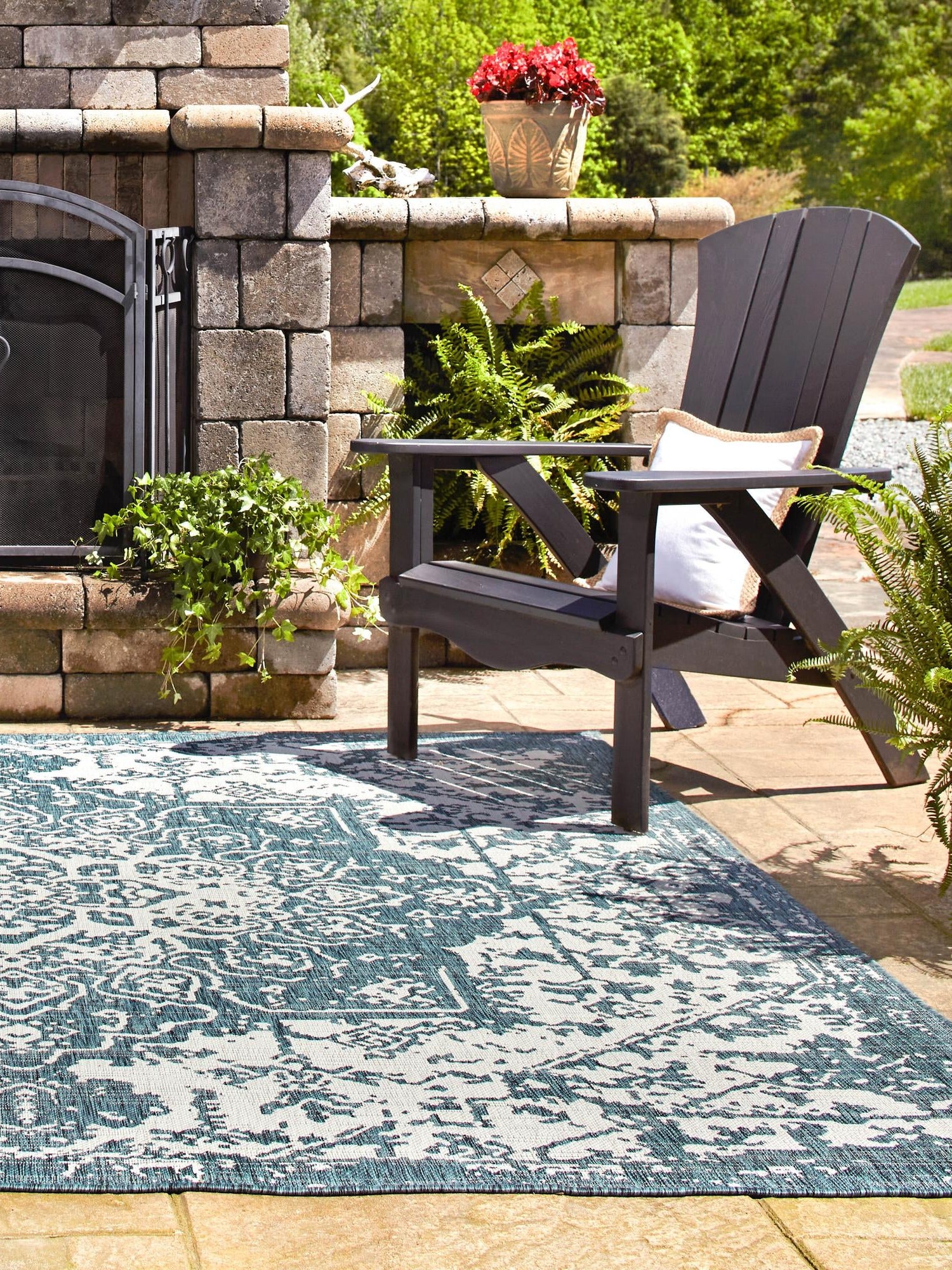 Teal 13' 1 x 13' 1 Jill Zarin Outdoor Square Area Rug Weather Resistant for Patio, Deck, Terrace, Balcony, Porch Durable 100% Polypropylene Carpet for Outside for Sale at Rug Engine