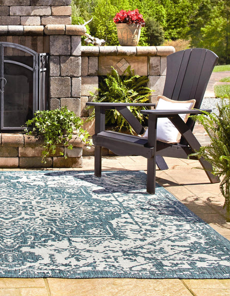 Teal 10' 8 x 10' 8 Jill Zarin Outdoor Square Area Rug Weather Resistant for Patio, Deck, Terrace, Balcony, Porch Durable 100% Polypropylene Carpet for Outside for Sale at Rug Engine