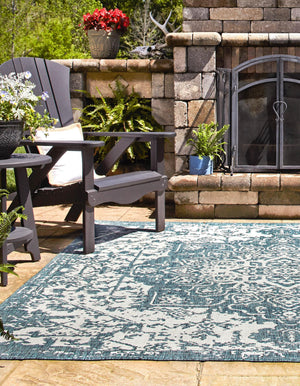 Teal 13' 1 x 13' 1 Jill Zarin Outdoor Square Area Rug Weather Resistant for Patio, Deck, Terrace, Balcony, Porch Durable 100% Polypropylene Carpet for Outside for Sale at Rug Engine