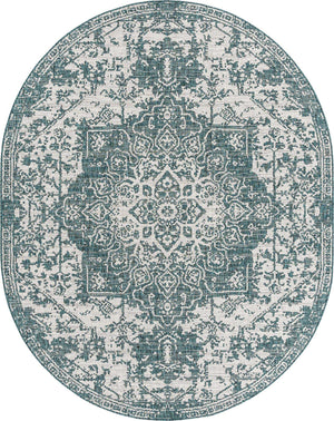 Teal 7' 10 x 10' Jill Zarin Outdoor Oval Area Rug Weather Resistant for Patio, Deck, Terrace, Balcony, Porch Durable 100% Polypropylene Carpet for Outside for Sale at Rug Engine