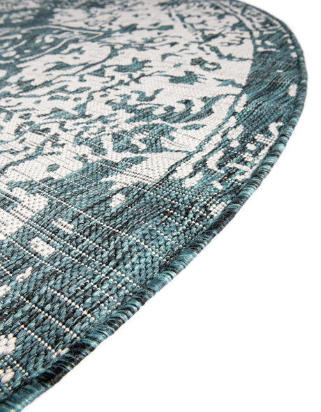 Teal 7' 1 x 7' 1 Jill Zarin Outdoor Round Area Rug Weather Resistant for Patio, Deck, Terrace, Balcony, Porch Durable 100% Polypropylene Carpet for Outside for Sale at Rug Engine