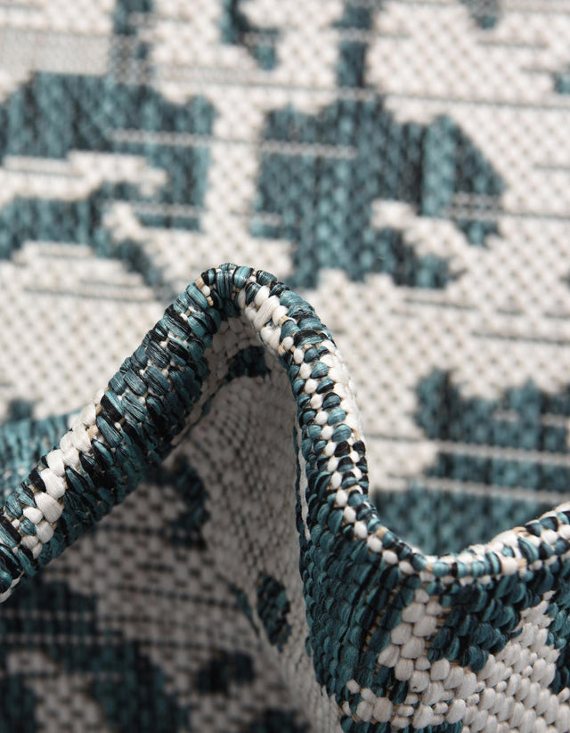 Teal 7' 1 x 7' 1 Jill Zarin Outdoor Round Area Rug Weather Resistant for Patio, Deck, Terrace, Balcony, Porch Durable 100% Polypropylene Carpet for Outside for Sale at Rug Engine