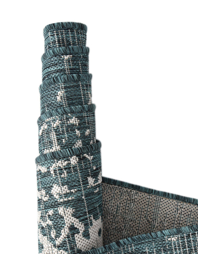 Teal 10' 8 x 10' 8 Jill Zarin Outdoor Round Area Rug Weather Resistant for Patio, Deck, Terrace, Balcony, Porch Durable 100% Polypropylene Carpet for Outside for Sale at Rug Engine