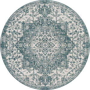Teal 7' 1 x 7' 1 Jill Zarin Outdoor Round Area Rug Weather Resistant for Patio, Deck, Terrace, Balcony, Porch Durable 100% Polypropylene Carpet for Outside for Sale at Rug Engine