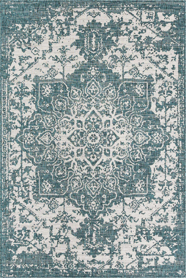 Teal 6' 1 x 9' Jill Zarin Outdoor Rectangle Area Rug Weather Resistant for Patio, Deck, Terrace, Balcony, Porch Durable 100% Polypropylene Carpet for Outside for Sale at Rug Engine