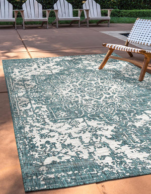 Teal 9' x 12' Jill Zarin Outdoor Rectangle Area Rug Weather Resistant for Patio, Deck, Terrace, Balcony, Porch Durable 100% Polypropylene Carpet for Outside for Sale at Rug Engine