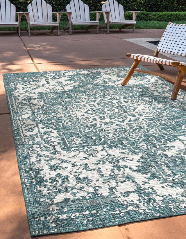Teal 9' x 12' Jill Zarin Outdoor Rectangle Area Rug Weather Resistant for Patio, Deck, Terrace, Balcony, Porch Durable 100% Polypropylene Carpet for Outside for Sale at Rug Engine