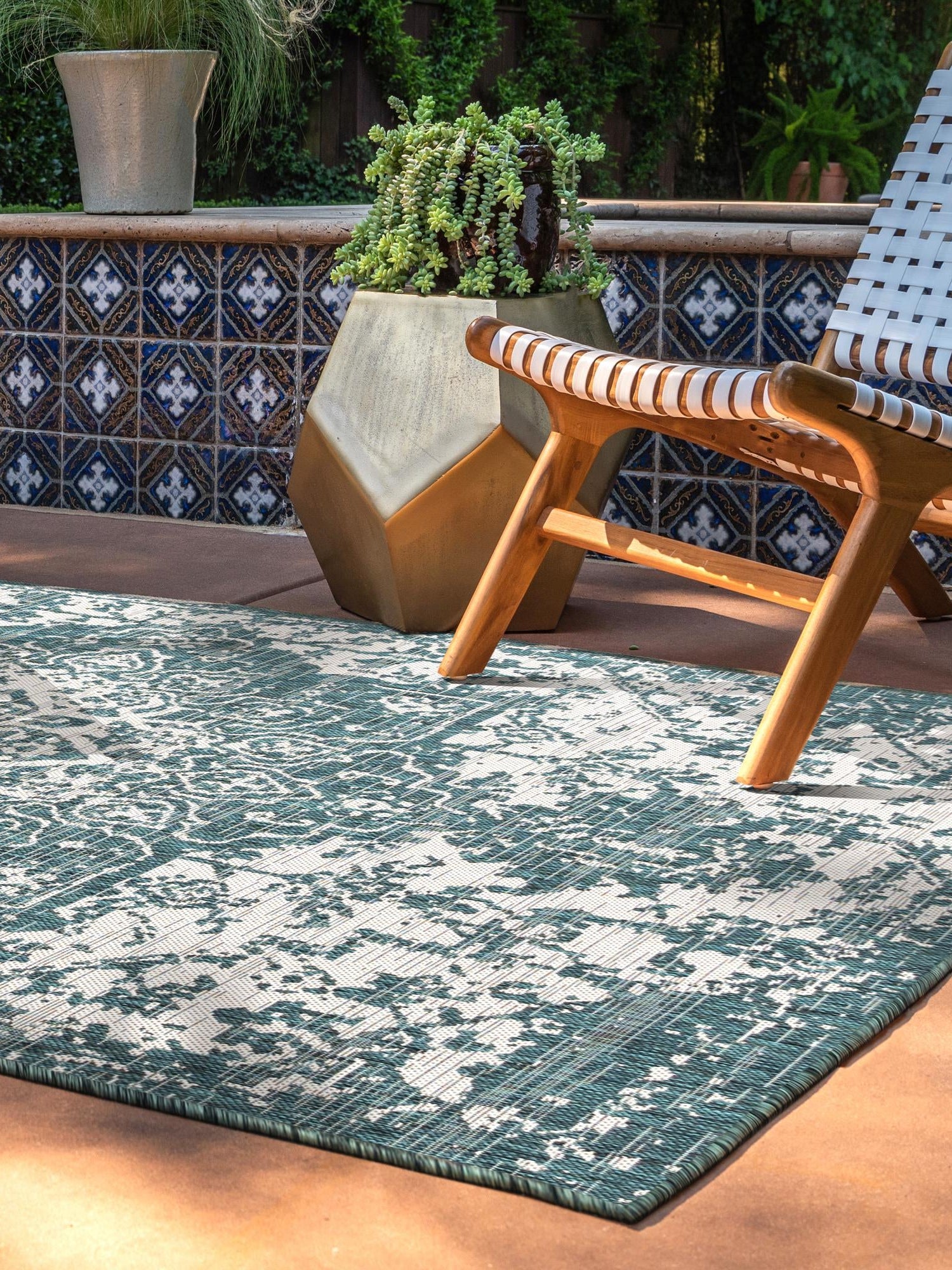 Teal 9' x 12' Jill Zarin Outdoor Rectangle Area Rug Weather Resistant for Patio, Deck, Terrace, Balcony, Porch Durable 100% Polypropylene Carpet for Outside for Sale at Rug Engine
