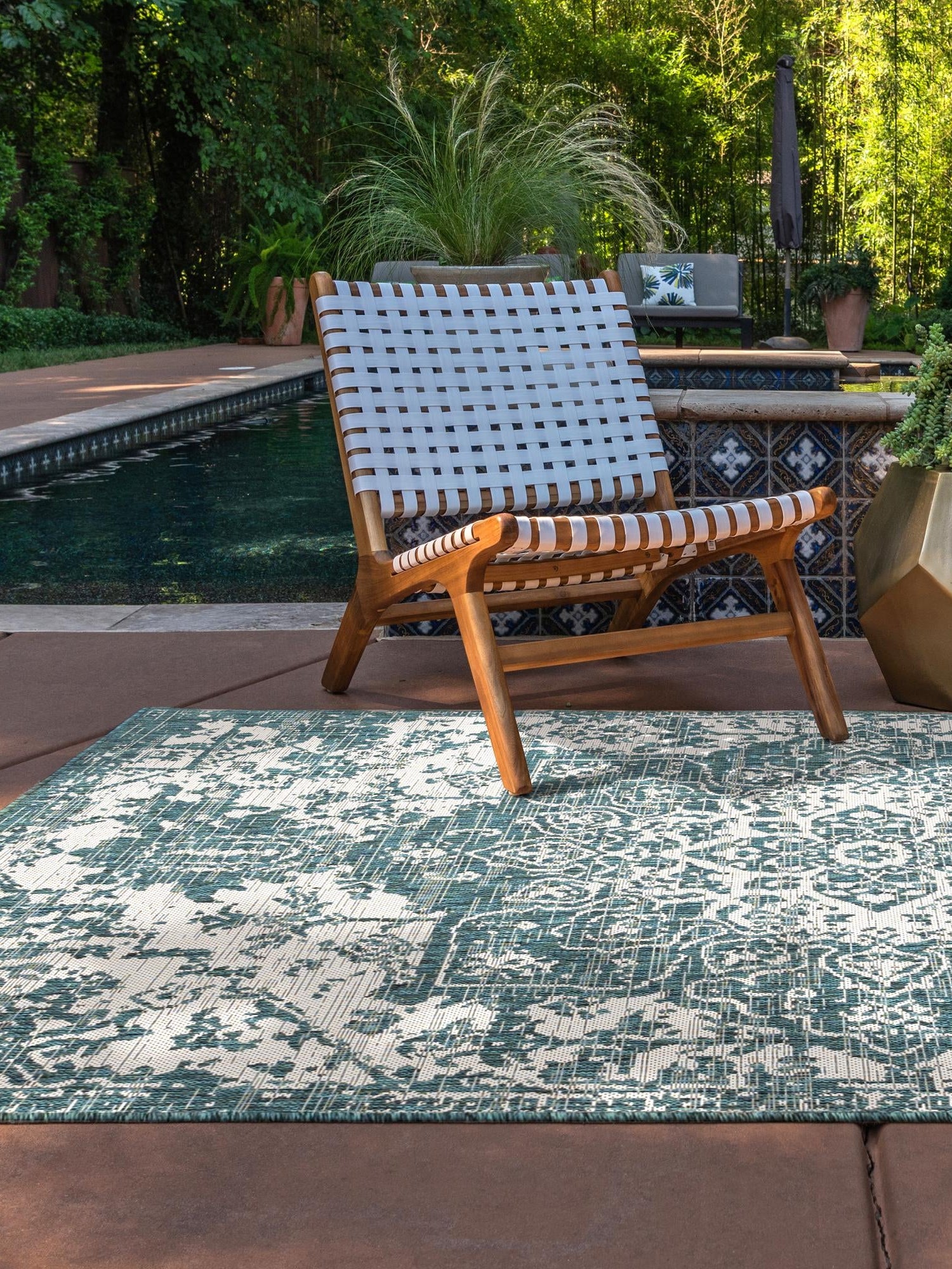 Teal 9' x 12' Jill Zarin Outdoor Rectangle Area Rug Weather Resistant for Patio, Deck, Terrace, Balcony, Porch Durable 100% Polypropylene Carpet for Outside for Sale at Rug Engine