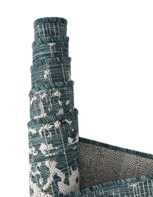 Teal 7' 10 x 10' Jill Zarin Outdoor Oval Area Rug Weather Resistant for Patio, Deck, Terrace, Balcony, Porch Durable 100% Polypropylene Carpet for Outside for Sale at Rug Engine