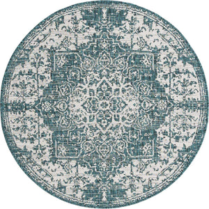 Teal 4' 1 x 4' 1 Jill Zarin Outdoor Round Area Rug Weather Resistant for Patio, Deck, Terrace, Balcony, Porch Durable 100% Polypropylene Carpet for Outside for Sale at Rug Engine
