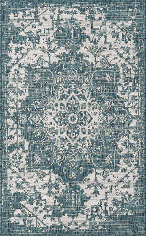 Teal 3' 1 x 5' 3 Jill Zarin Outdoor Rectangle Area Rug Weather Resistant for Patio, Deck, Terrace, Balcony, Porch Durable 100% Polypropylene Carpet for Outside for Sale at Rug Engine