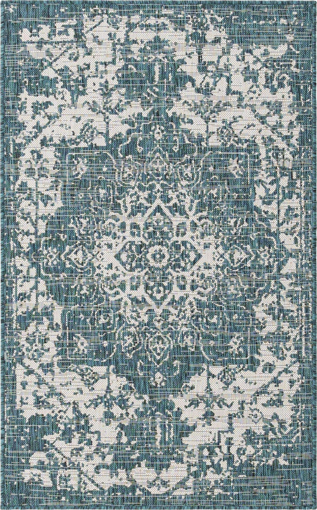 Teal 3' 1 x 5' 3 Jill Zarin Outdoor Rectangle Area Rug Weather Resistant for Patio, Deck, Terrace, Balcony, Porch Durable 100% Polypropylene Carpet for Outside for Sale at Rug Engine