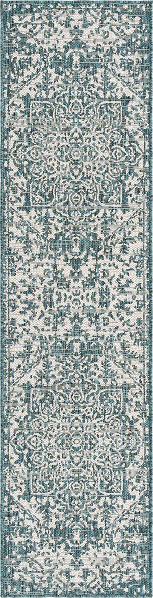 Teal 2' x 8' Jill Zarin Outdoor Runner Area Rug Weather Resistant for Patio, Deck, Terrace, Balcony, Porch Durable 100% Polypropylene Carpet for Outside for Sale at Rug Engine