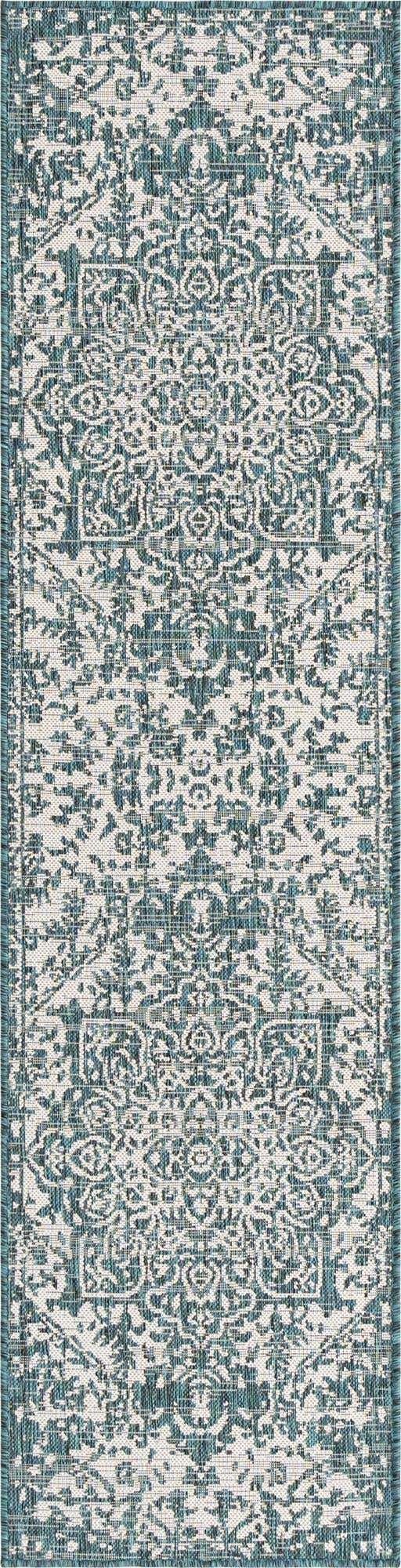 Teal 2' x 8' Jill Zarin Outdoor Runner Area Rug Weather Resistant for Patio, Deck, Terrace, Balcony, Porch Durable 100% Polypropylene Carpet for Outside for Sale at Rug Engine