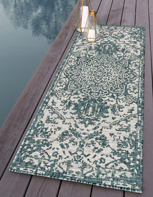 Teal 2' x 6' 1 Jill Zarin Outdoor Runner Area Rug Weather Resistant for Patio, Deck, Terrace, Balcony, Porch Durable 100% Polypropylene Carpet for Outside for Sale at Rug Engine