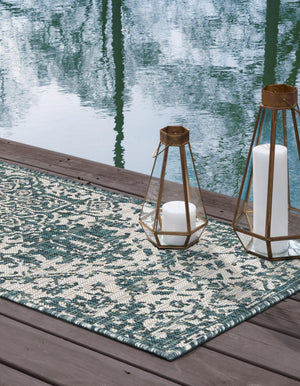 Teal 2' x 8' Jill Zarin Outdoor Runner Area Rug Weather Resistant for Patio, Deck, Terrace, Balcony, Porch Durable 100% Polypropylene Carpet for Outside for Sale at Rug Engine