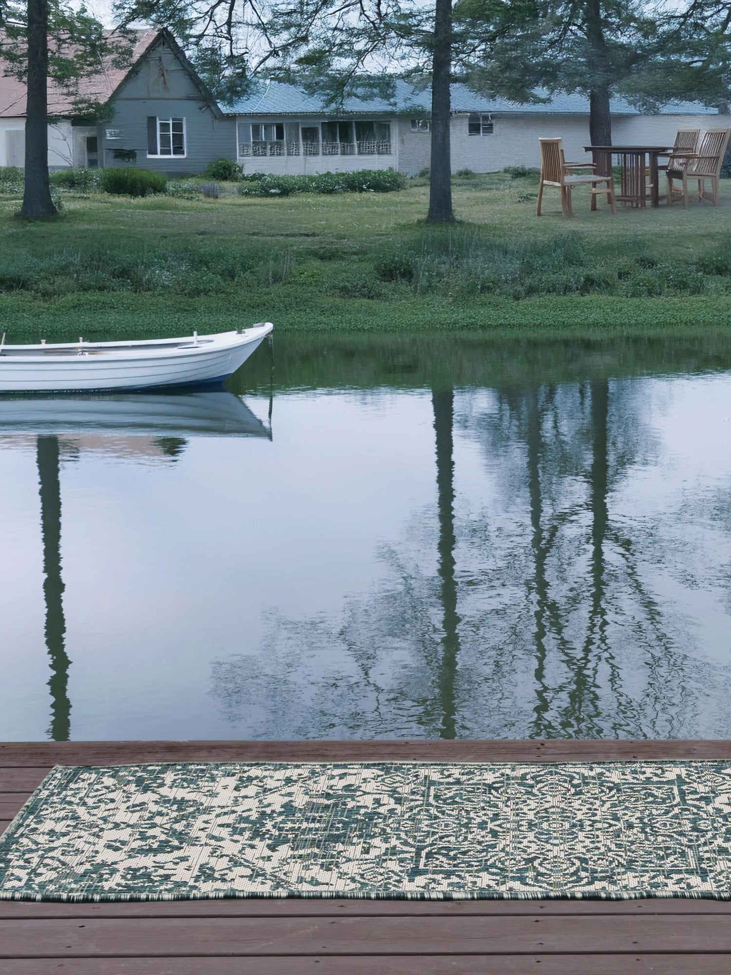 Teal 2' x 6' 1 Jill Zarin Outdoor Runner Area Rug Weather Resistant for Patio, Deck, Terrace, Balcony, Porch Durable 100% Polypropylene Carpet for Outside for Sale at Rug Engine