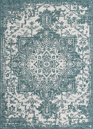 Teal 1' 4 x 1' 4 Jill Zarin Outdoor Sample Area Rug Weather Resistant for Patio, Deck, Terrace, Balcony, Porch Durable 100% Polypropylene Carpet for Outside for Sale at Rug Engine
