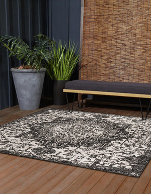 Charcoal Gray 7' 10 x 7' 10 Jill Zarin Outdoor Square Area Rug Weather Resistant for Patio, Deck, Terrace, Balcony, Porch Durable 100% Polypropylene Carpet for Outside for Sale at Rug Engine