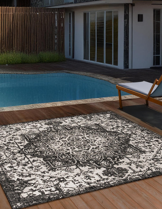 Charcoal Gray 10' 8 x 10' 8 Jill Zarin Outdoor Square Area Rug Weather Resistant for Patio, Deck, Terrace, Balcony, Porch Durable 100% Polypropylene Carpet for Outside for Sale at Rug Engine