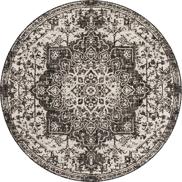 Charcoal Gray 6' 7 x 6' 7 Jill Zarin Outdoor Round Area Rug Weather Resistant for Patio, Deck, Terrace, Balcony, Porch Durable 100% Polypropylene Carpet for Outside for Sale at Rug Engine