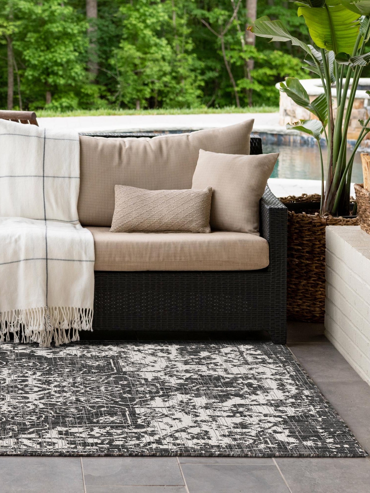 Charcoal Gray 2' x 3' 1 Jill Zarin Outdoor Rectangle Area Rug Weather Resistant for Patio, Deck, Terrace, Balcony, Porch Durable 100% Polypropylene Carpet for Outside for Sale at Rug Engine