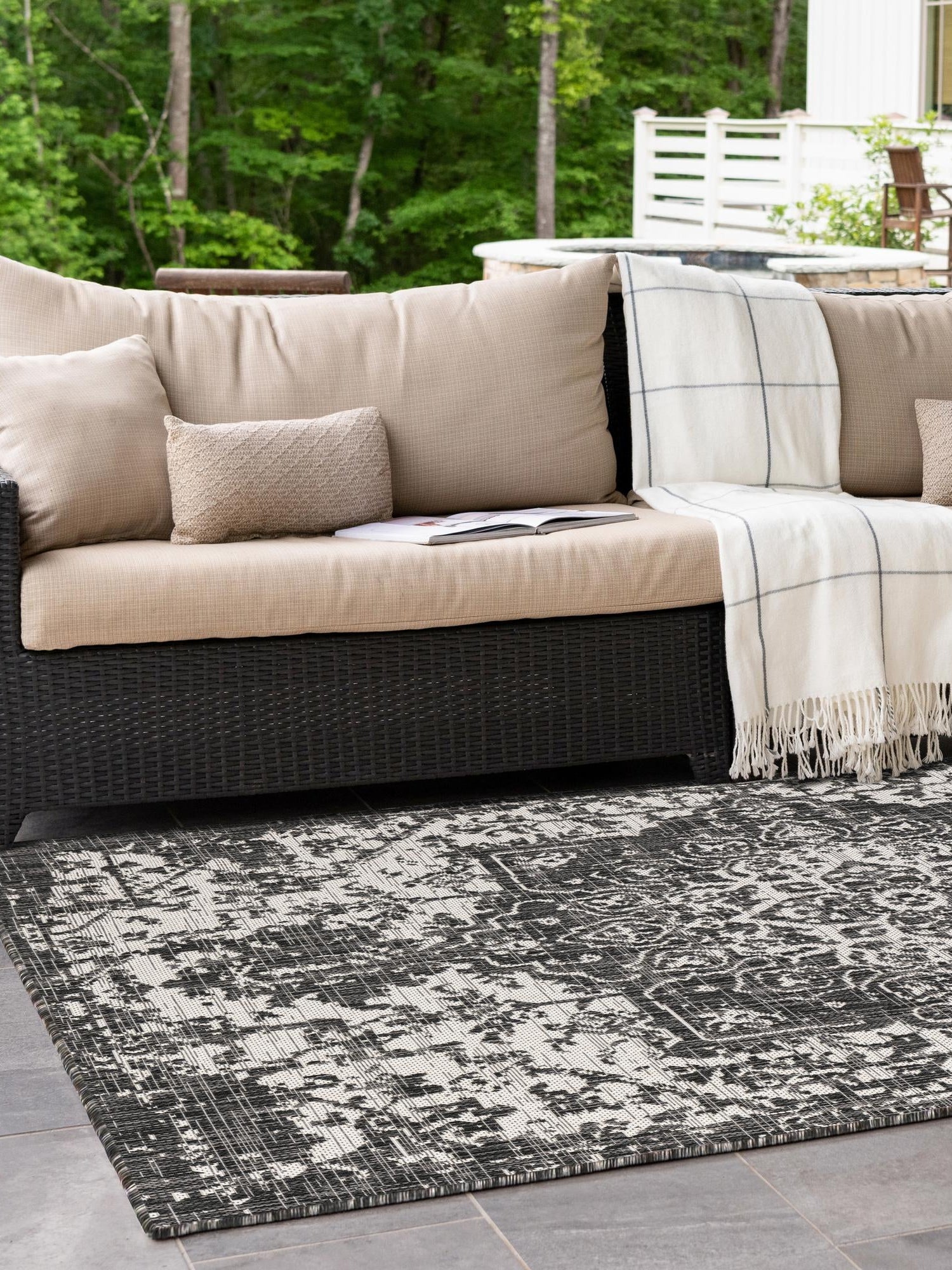 Charcoal Gray 6' 1 x 9' Jill Zarin Outdoor Rectangle Area Rug Weather Resistant for Patio, Deck, Terrace, Balcony, Porch Durable 100% Polypropylene Carpet for Outside for Sale at Rug Engine
