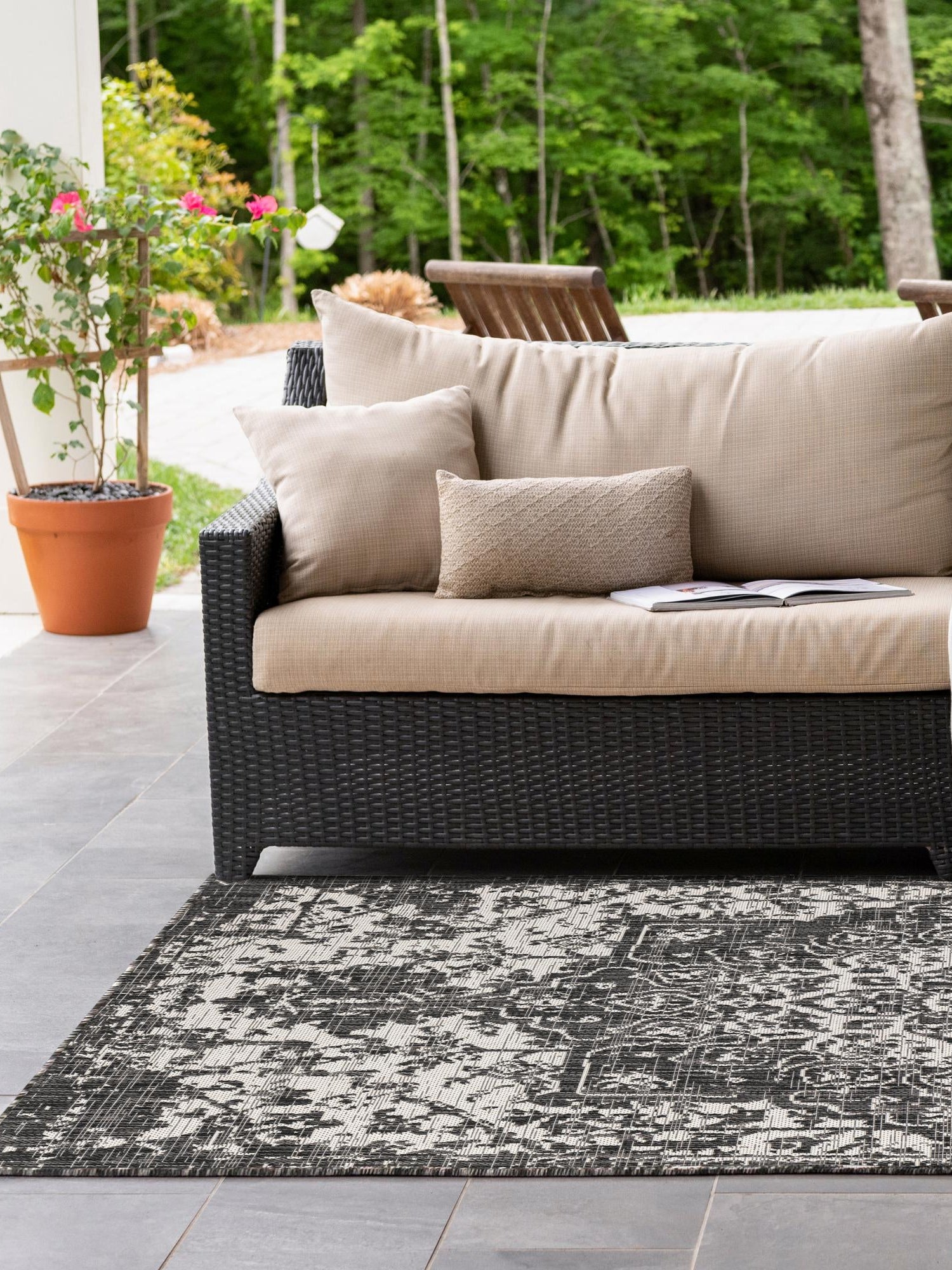 Charcoal Gray 9' x 12' Jill Zarin Outdoor Rectangle Area Rug Weather Resistant for Patio, Deck, Terrace, Balcony, Porch Durable 100% Polypropylene Carpet for Outside for Sale at Rug Engine