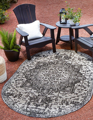 Charcoal Gray 7' 10 x 10' Jill Zarin Outdoor Oval Area Rug Weather Resistant for Patio, Deck, Terrace, Balcony, Porch Durable 100% Polypropylene Carpet for Outside for Sale at Rug Engine