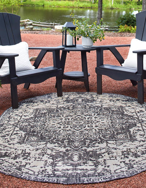 Charcoal Gray 7' 10 x 10' Jill Zarin Outdoor Oval Area Rug Weather Resistant for Patio, Deck, Terrace, Balcony, Porch Durable 100% Polypropylene Carpet for Outside for Sale at Rug Engine