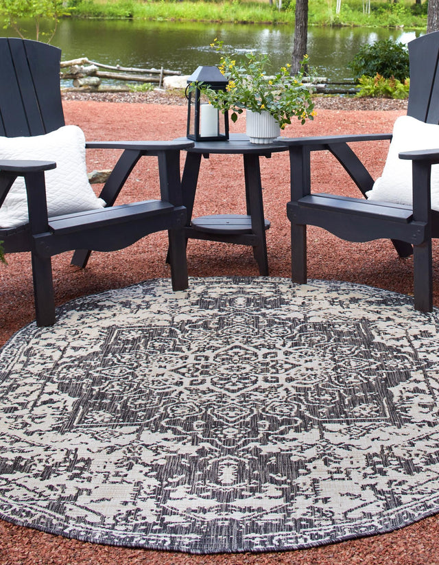 Charcoal Gray 7' 10 x 10' Jill Zarin Outdoor Oval Area Rug Weather Resistant for Patio, Deck, Terrace, Balcony, Porch Durable 100% Polypropylene Carpet for Outside for Sale at Rug Engine
