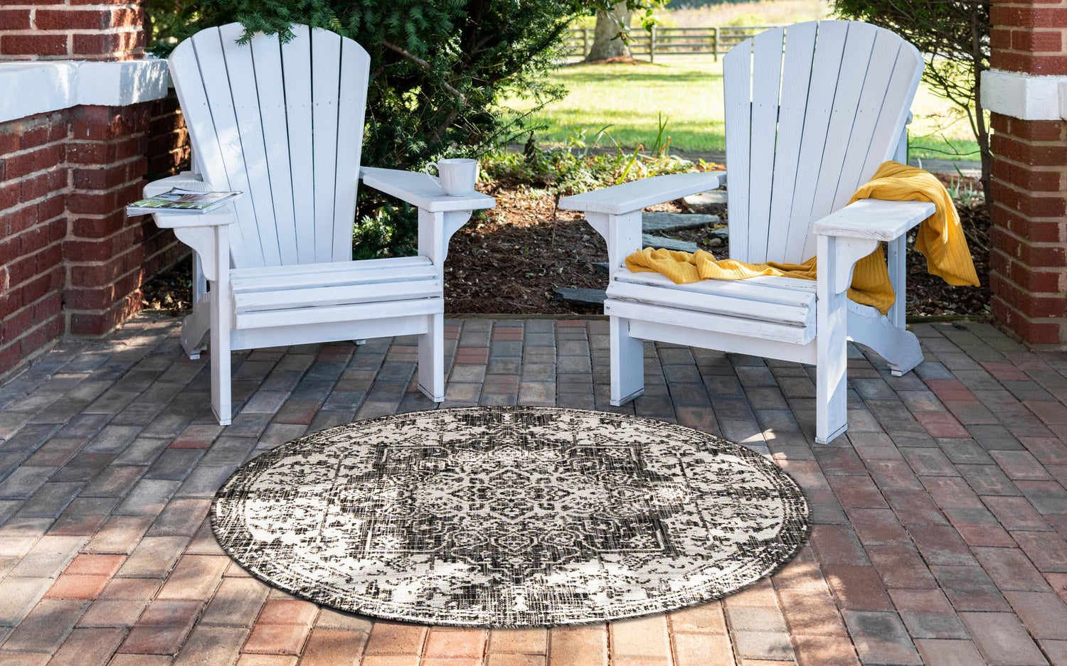 Charcoal Gray 13' 1 x 13' 1 Jill Zarin Outdoor Round Area Rug Weather Resistant for Patio, Deck, Terrace, Balcony, Porch Durable 100% Polypropylene Carpet for Outside for Sale at Rug Engine