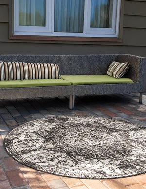 Charcoal Gray 6' 7 x 6' 7 Jill Zarin Outdoor Round Area Rug Weather Resistant for Patio, Deck, Terrace, Balcony, Porch Durable 100% Polypropylene Carpet for Outside for Sale at Rug Engine