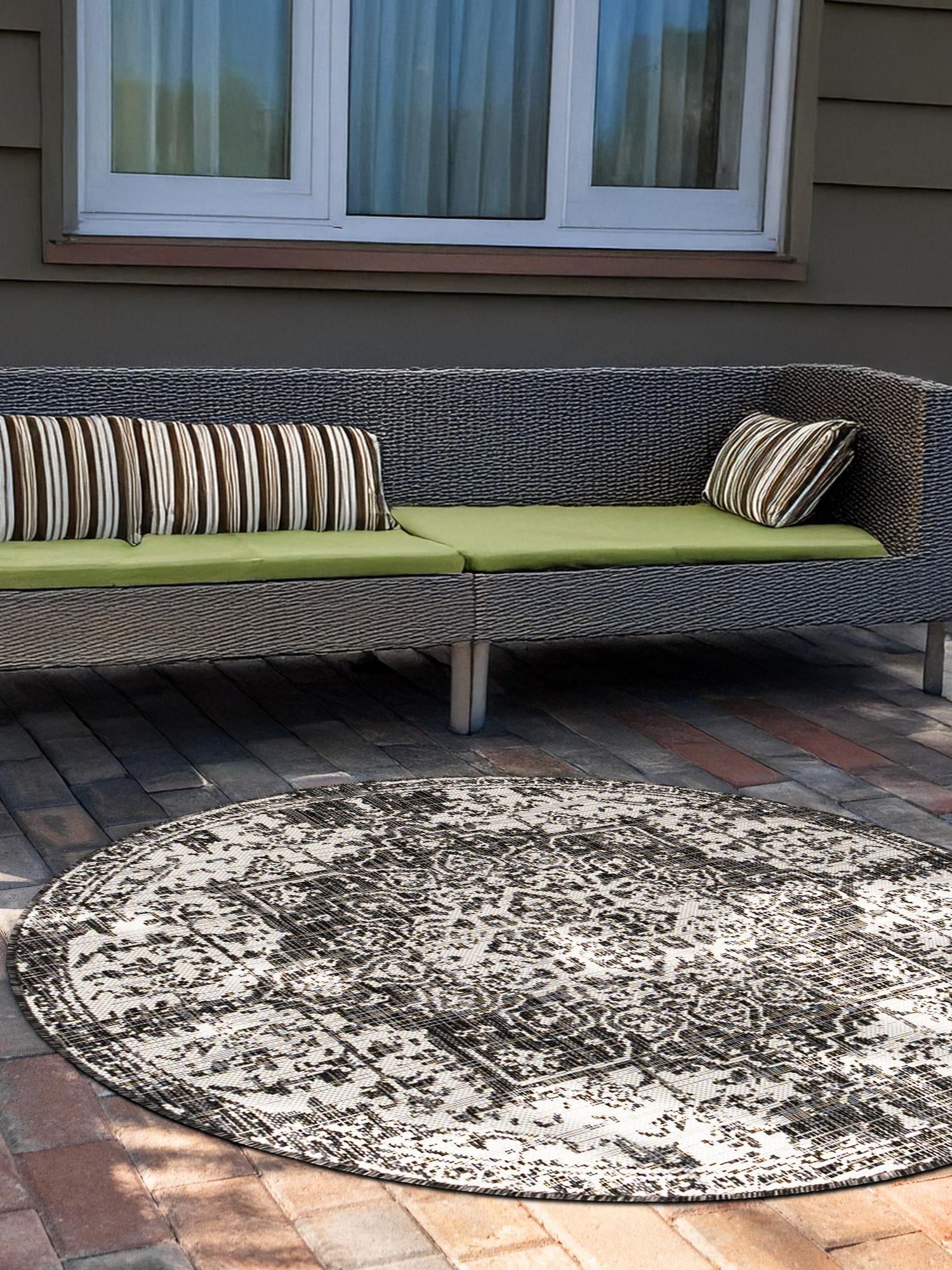 Charcoal Gray 10' 8 x 10' 8 Jill Zarin Outdoor Round Area Rug Weather Resistant for Patio, Deck, Terrace, Balcony, Porch Durable 100% Polypropylene Carpet for Outside for Sale at Rug Engine