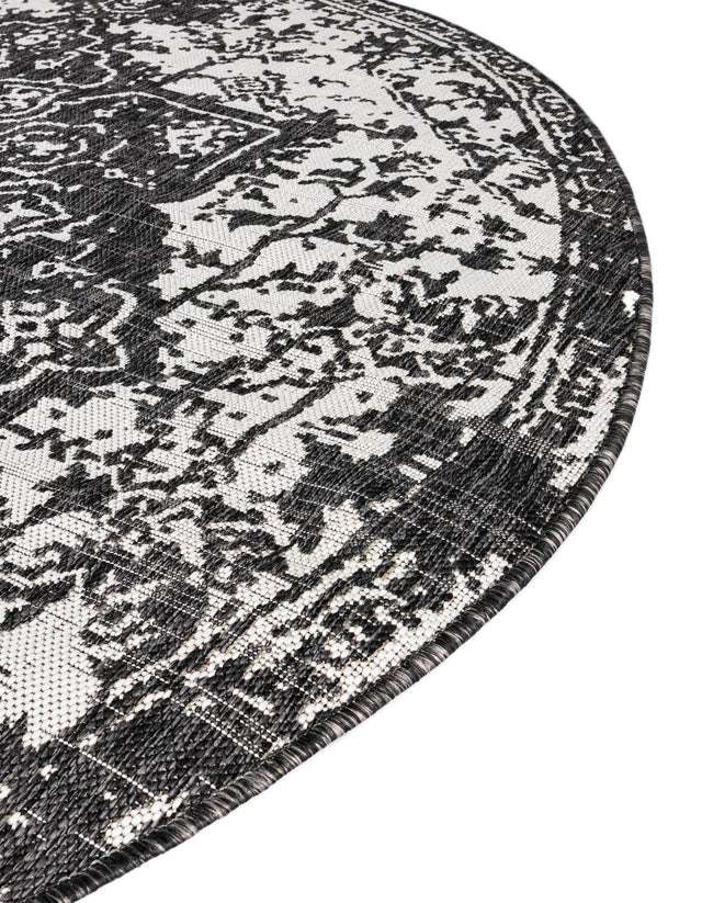 Charcoal Gray 6' 7 x 6' 7 Jill Zarin Outdoor Round Area Rug Weather Resistant for Patio, Deck, Terrace, Balcony, Porch Durable 100% Polypropylene Carpet for Outside for Sale at Rug Engine