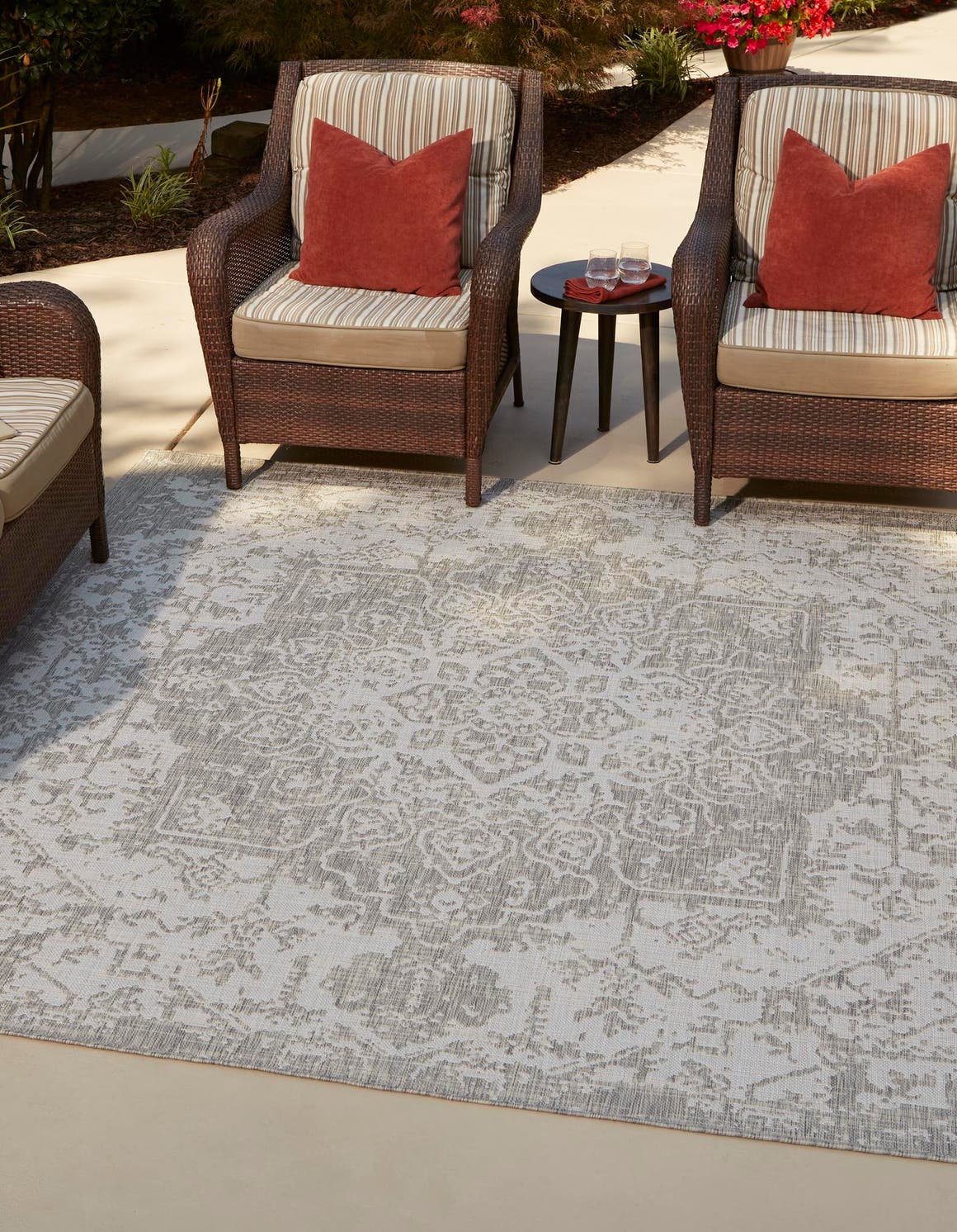 Gray 13' 1 x 13' 1 Jill Zarin Outdoor Square Area Rug Weather Resistant for Patio, Deck, Terrace, Balcony, Porch Durable 100% Polypropylene Carpet for Outside for Sale at Rug Engine