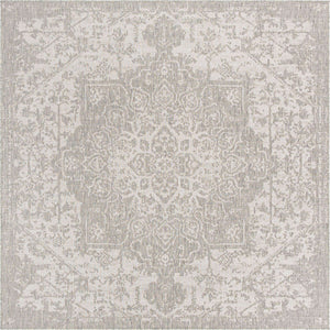 Gray 7' 10 x 7' 10 Jill Zarin Outdoor Square Area Rug Weather Resistant for Patio, Deck, Terrace, Balcony, Porch Durable 100% Polypropylene Carpet for Outside for Sale at Rug Engine