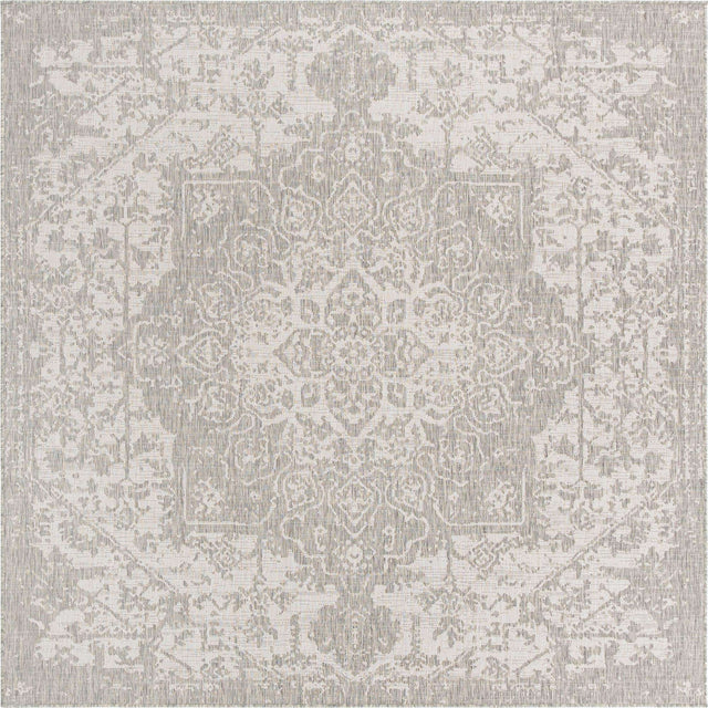 Gray 7' 10 x 7' 10 Jill Zarin Outdoor Square Area Rug Weather Resistant for Patio, Deck, Terrace, Balcony, Porch Durable 100% Polypropylene Carpet for Outside for Sale at Rug Engine