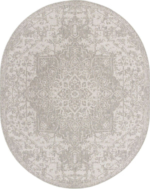 Gray 7' 10 x 10' Jill Zarin Outdoor Oval Area Rug Weather Resistant for Patio, Deck, Terrace, Balcony, Porch Durable 100% Polypropylene Carpet for Outside for Sale at Rug Engine