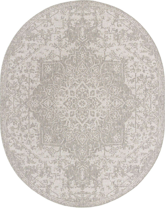 Gray 7' 10 x 10' Jill Zarin Outdoor Oval Area Rug Weather Resistant for Patio, Deck, Terrace, Balcony, Porch Durable 100% Polypropylene Carpet for Outside for Sale at Rug Engine