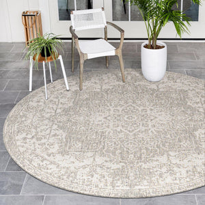 Gray 10' 8 x 10' 8 Jill Zarin Outdoor Round Area Rug Weather Resistant for Patio, Deck, Terrace, Balcony, Porch Durable 100% Polypropylene Carpet for Outside for Sale at Rug Engine