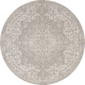 Gray 6' 7 x 6' 7 Jill Zarin Outdoor Round Area Rug Weather Resistant for Patio, Deck, Terrace, Balcony, Porch Durable 100% Polypropylene Carpet for Outside for Sale at Rug Engine