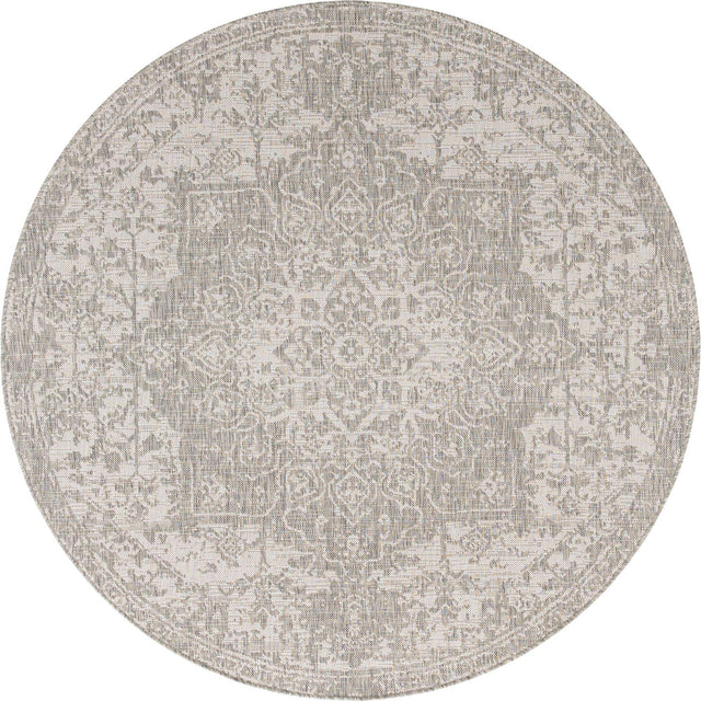 Gray 6' 7 x 6' 7 Jill Zarin Outdoor Round Area Rug Weather Resistant for Patio, Deck, Terrace, Balcony, Porch Durable 100% Polypropylene Carpet for Outside for Sale at Rug Engine