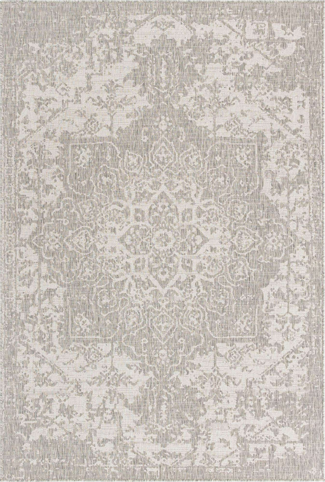 Gray 6' 1 x 9' Jill Zarin Outdoor Rectangle Area Rug Weather Resistant for Patio, Deck, Terrace, Balcony, Porch Durable 100% Polypropylene Carpet for Outside for Sale at Rug Engine